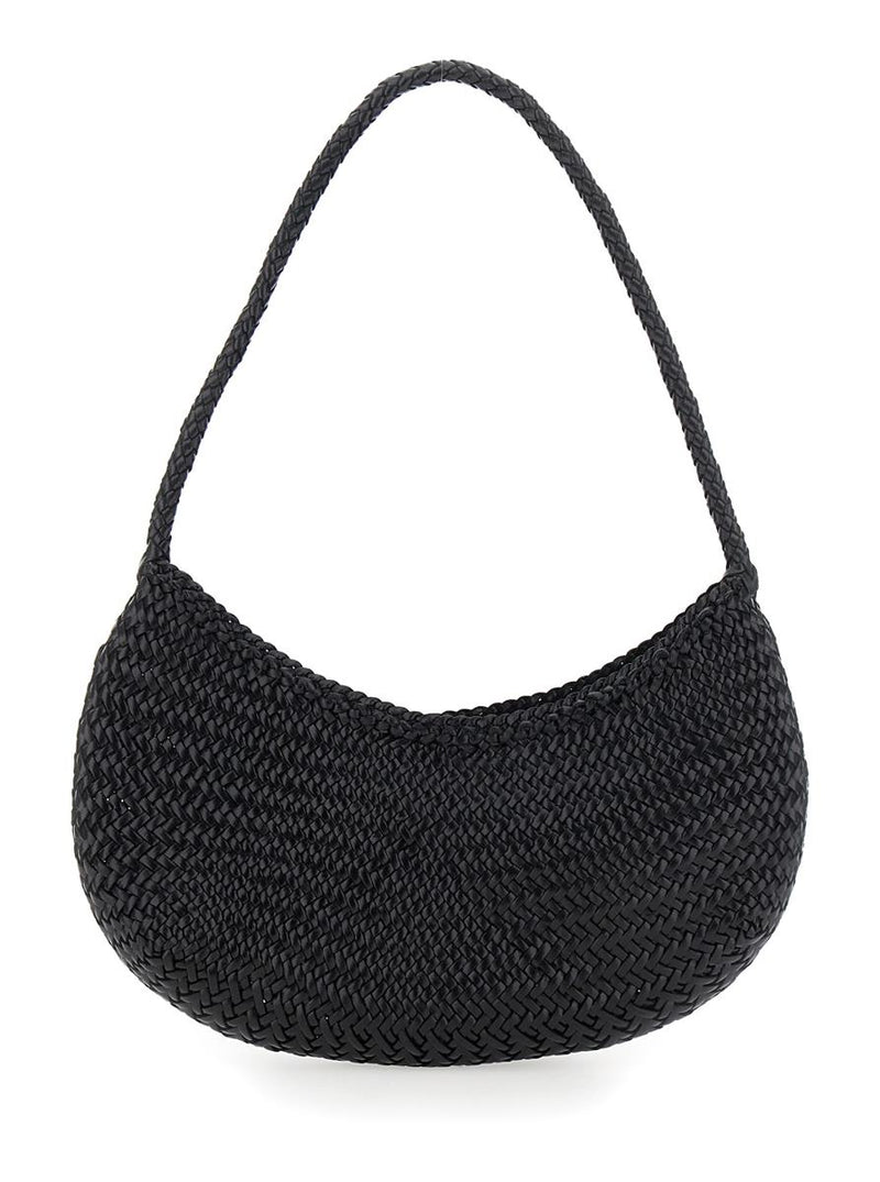 Black Crossbody Bag With Concealed Magnetic Closure And Interwoven Design In Leather Woman