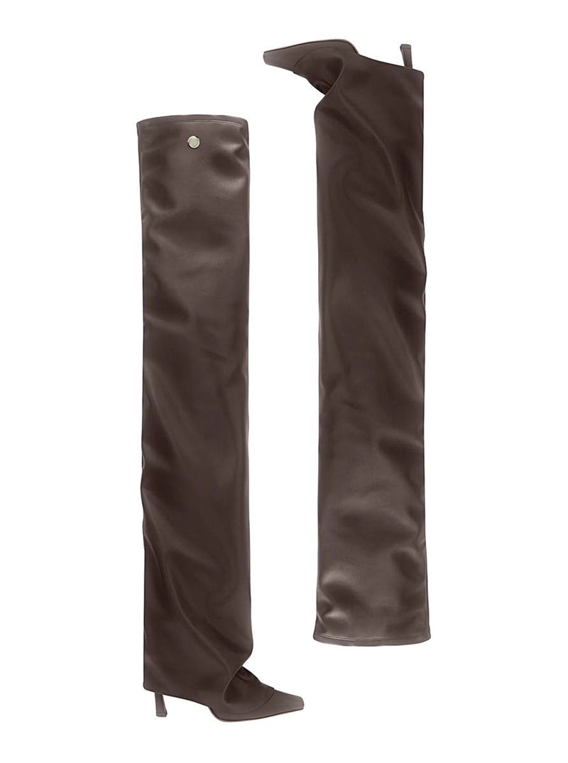 'Robin Okt' Brown Boots With High Stiletto Heel And Ruched Detail In Leather Woman