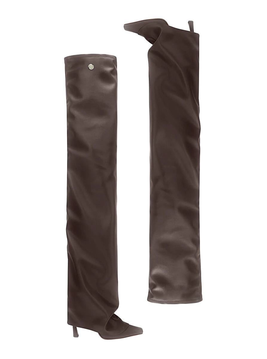 'Robin Okt' Brown Boots With High Stiletto Heel And Ruched Detail In Leather Woman