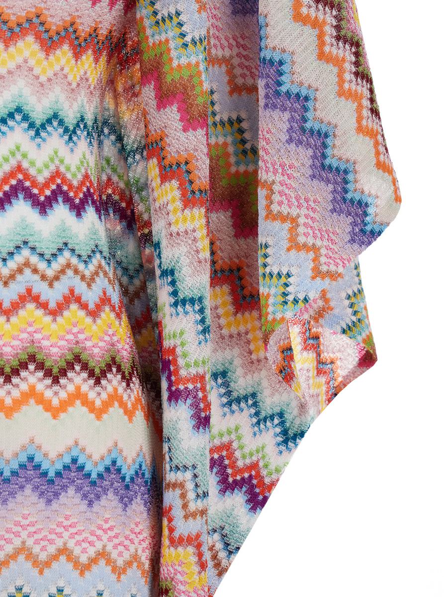 Multicolor Caftan With Wide V-Neck And All-Over Zigzag Pattern In Lamé Viscose Woman