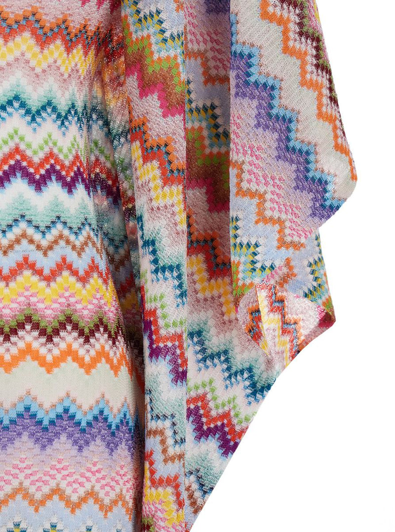 Multicolor Caftan With Wide V-Neck And All-Over Zigzag Pattern In Lamé Viscose Woman