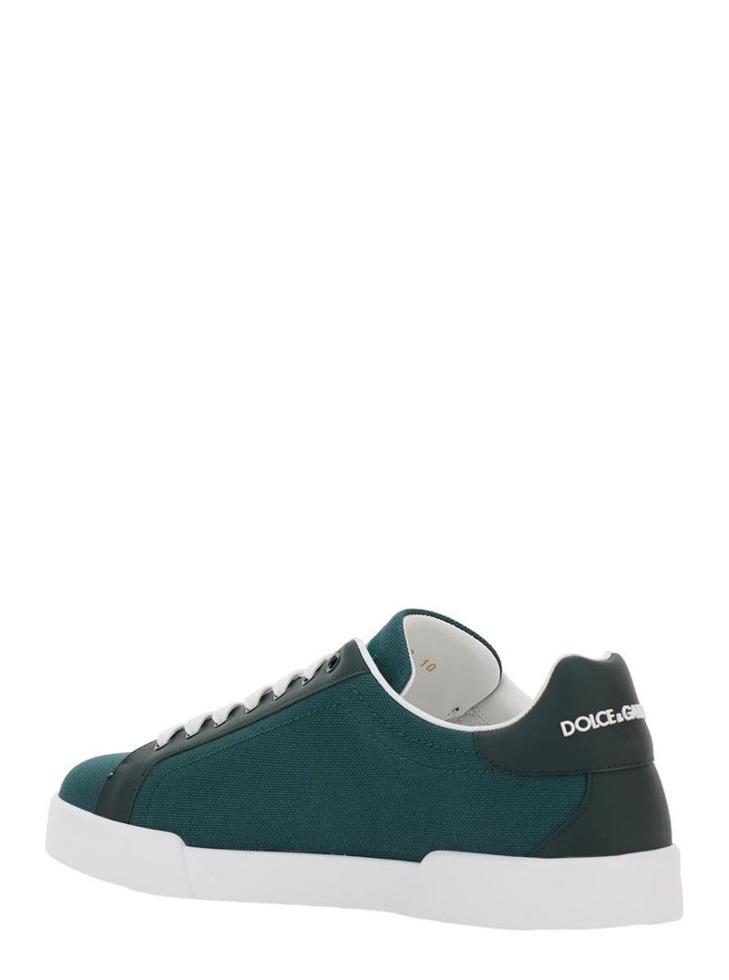 'Portofino' Green Low Top Sneakers With Logo Patch On Tongue And Side In Cotton Blend Man
