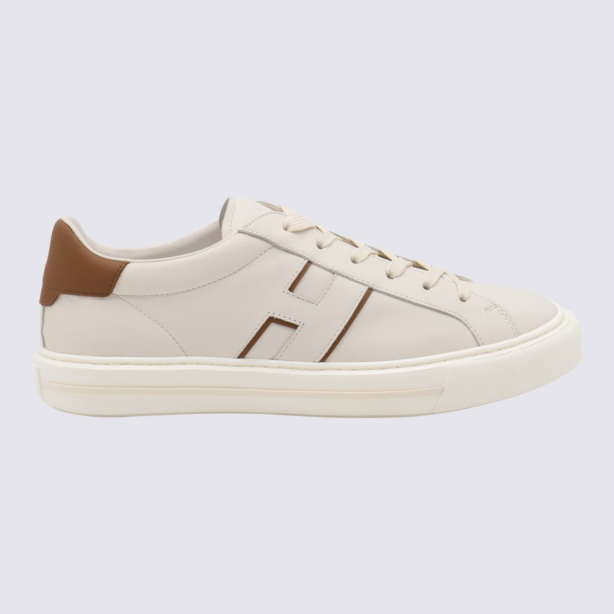 Hogan White And Beige Leather Sneakers