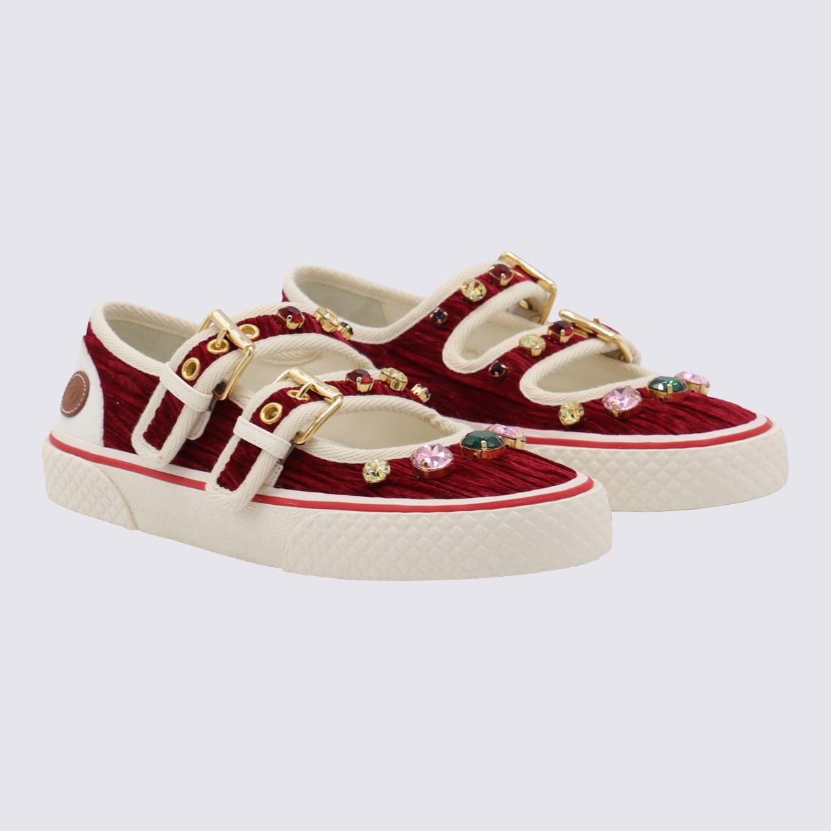 Valentino Garavani Burgundy And White Leather Sneakers