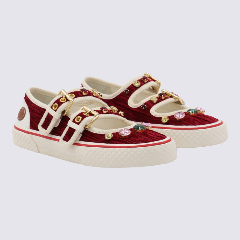 Valentino Garavani Burgundy And White Leather Sneakers