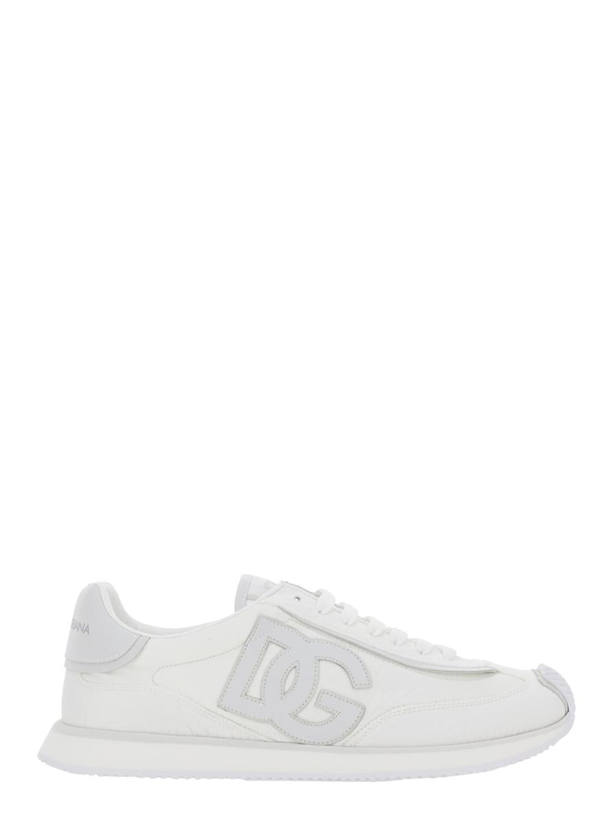 White Low Top Sneakers With Maxi Logo On The Side And Logo Patch On The Tongue In Tech Fabric Man
