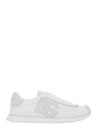 White Low Top Sneakers With Maxi Logo On The Side And Logo Patch On The Tongue In Tech Fabric Man