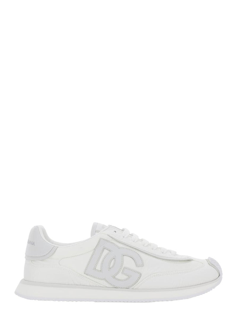 White Low Top Sneakers With Maxi Logo On The Side And Logo Patch On The Tongue In Tech Fabric Man