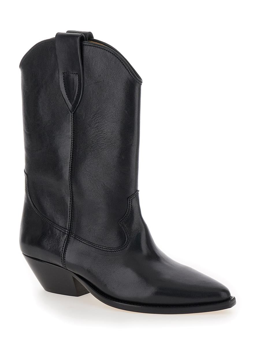 'Duetro' Black Ankle Boots With Western Heel In Leather Woman