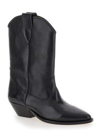'Duetro' Black Ankle Boots With Western Heel In Leather Woman