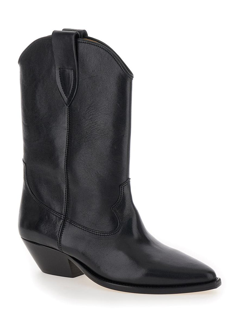 'Duetro' Black Ankle Boots With Western Heel In Leather Woman