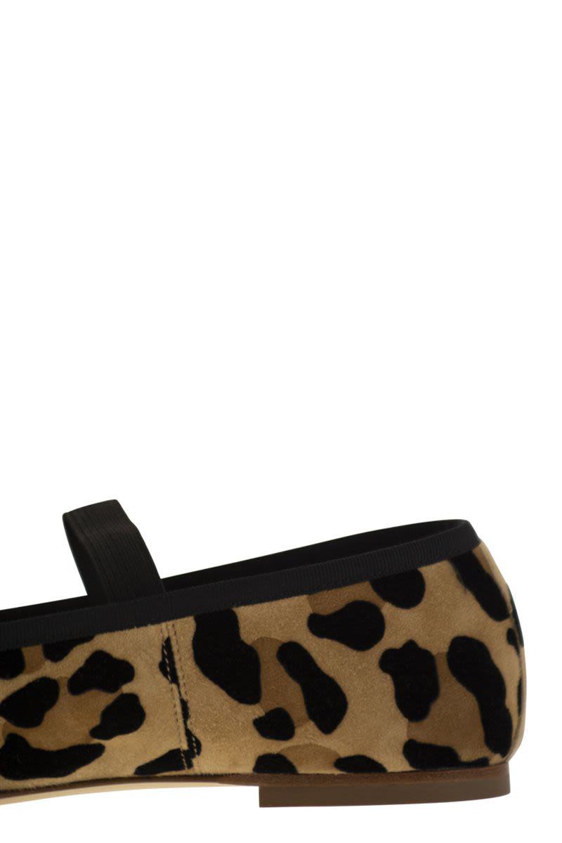 Anniel Leather Ballerina With Animal Pattern And Elastic Band