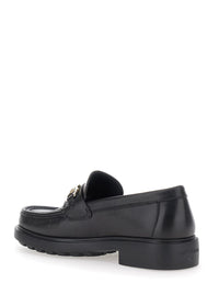 'Duglas' Black Loafers With Gancini Plaque On The Front And Embossed Logo On The Rear In Leather Man
