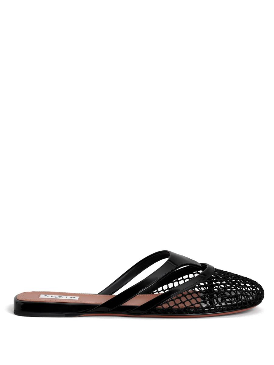 Alaïa Fishnet And Leather Flip Flops Flat Mules Shoes
