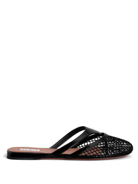 Alaïa Fishnet And Leather Flip Flops Flat Mules Shoes