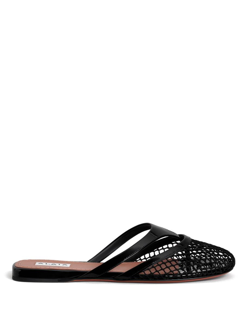Alaïa Fishnet And Leather Flip Flops Flat Mules Shoes