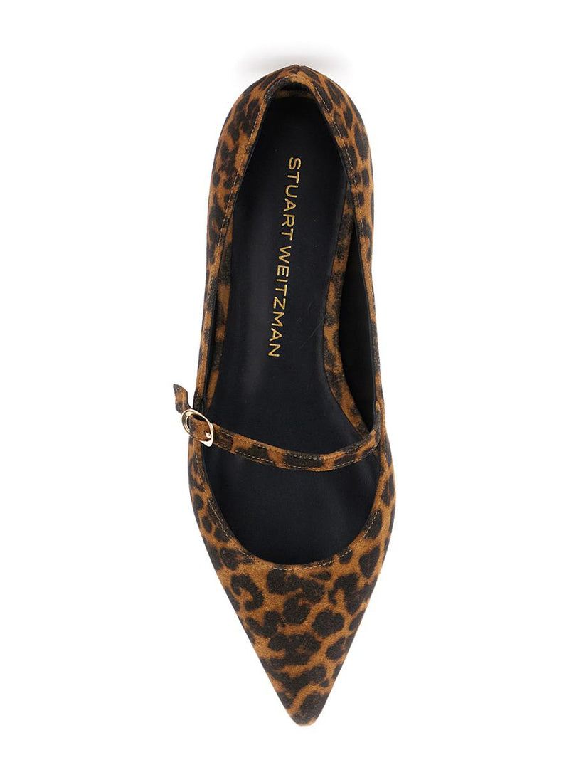 'Emilia' Brown Ballet Shoes With Adjustable Strap Closure And All-Over Leopard Motif In Suede Woman