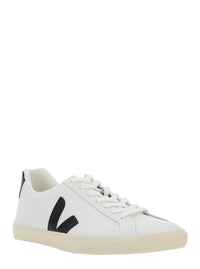 'Esplar' White Low Top Sneakers With Contrasting Heel With Logo Lettering And Logo Patch On The Side In Leather Unisex