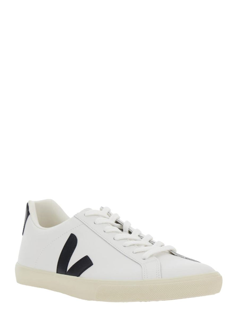 'Esplar' White Low Top Sneakers With Contrasting Heel With Logo Lettering And Logo Patch On The Side In Leather Unisex