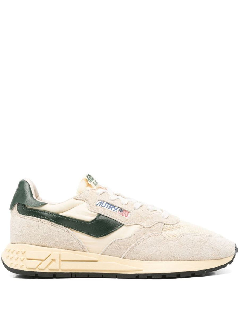 Autry Medalist Sneakers In Beige And Dark Green With Suede Inserts
