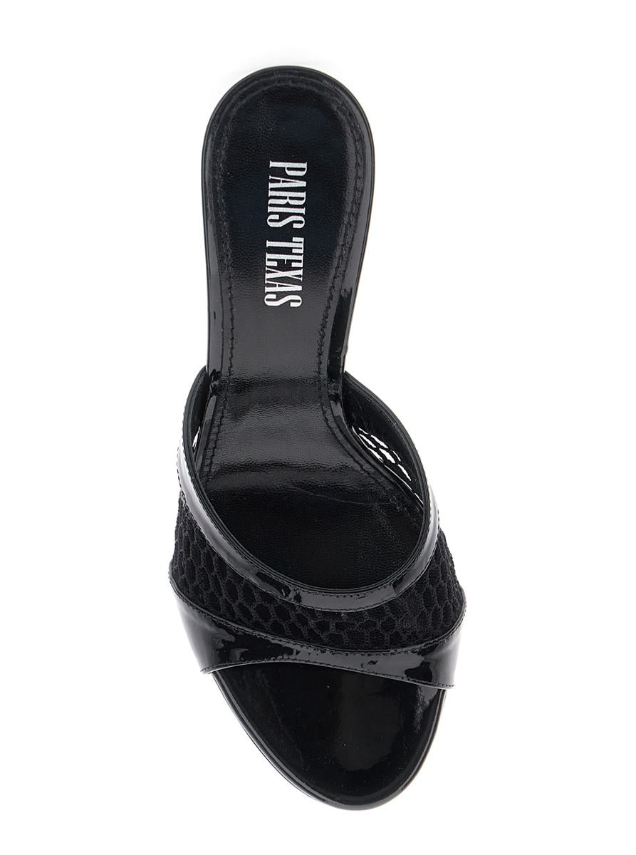 Black Mule With Mesh Design And Stiletto Heel In Leather Woman