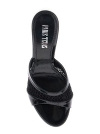 Black Mule With Mesh Design And Stiletto Heel In Leather Woman