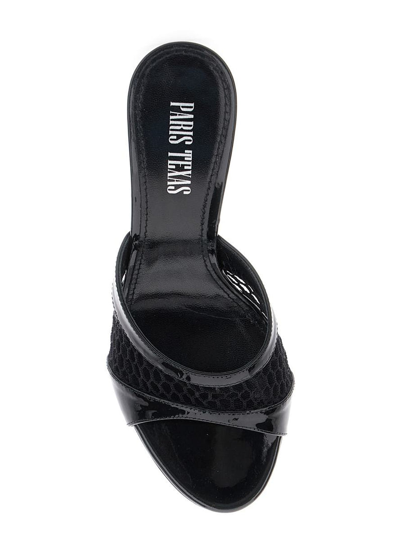 Black Mule With Mesh Design And Stiletto Heel In Leather Woman