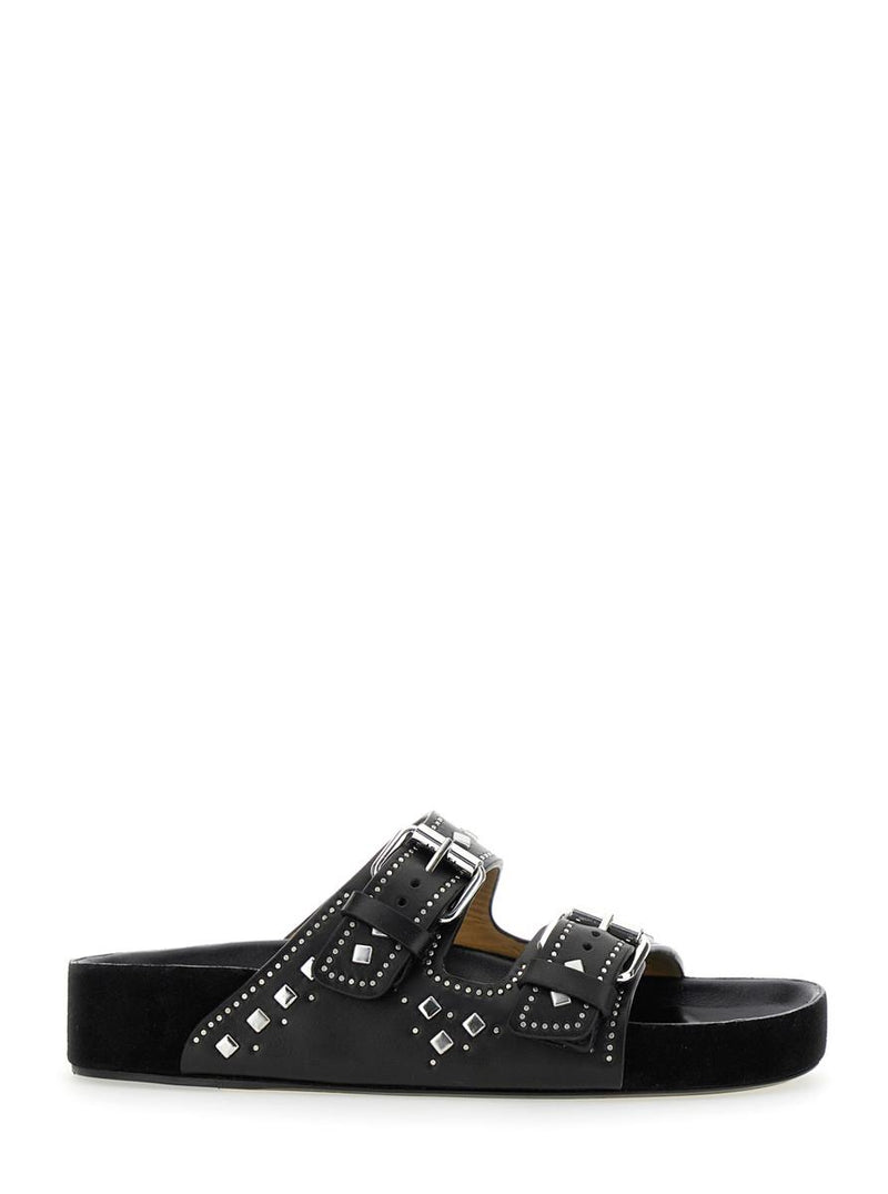 'Lennyo' Black Sandals With Stud Embellishments And Moulded Footbed In Leather Woman
