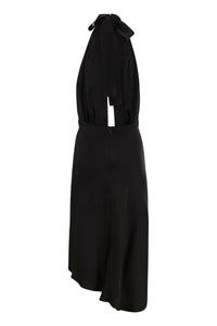 Elisabetta Franchi Satin Midi Dress With Asymmetric Skirt