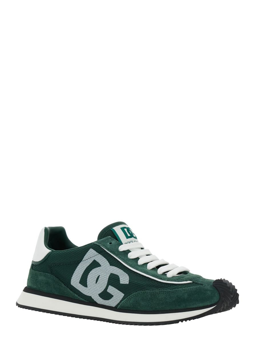 'Cushion' Green Sneakers With Logo Patch On The Tongue And Logo Detail On The Side In Suede And Fabric Man