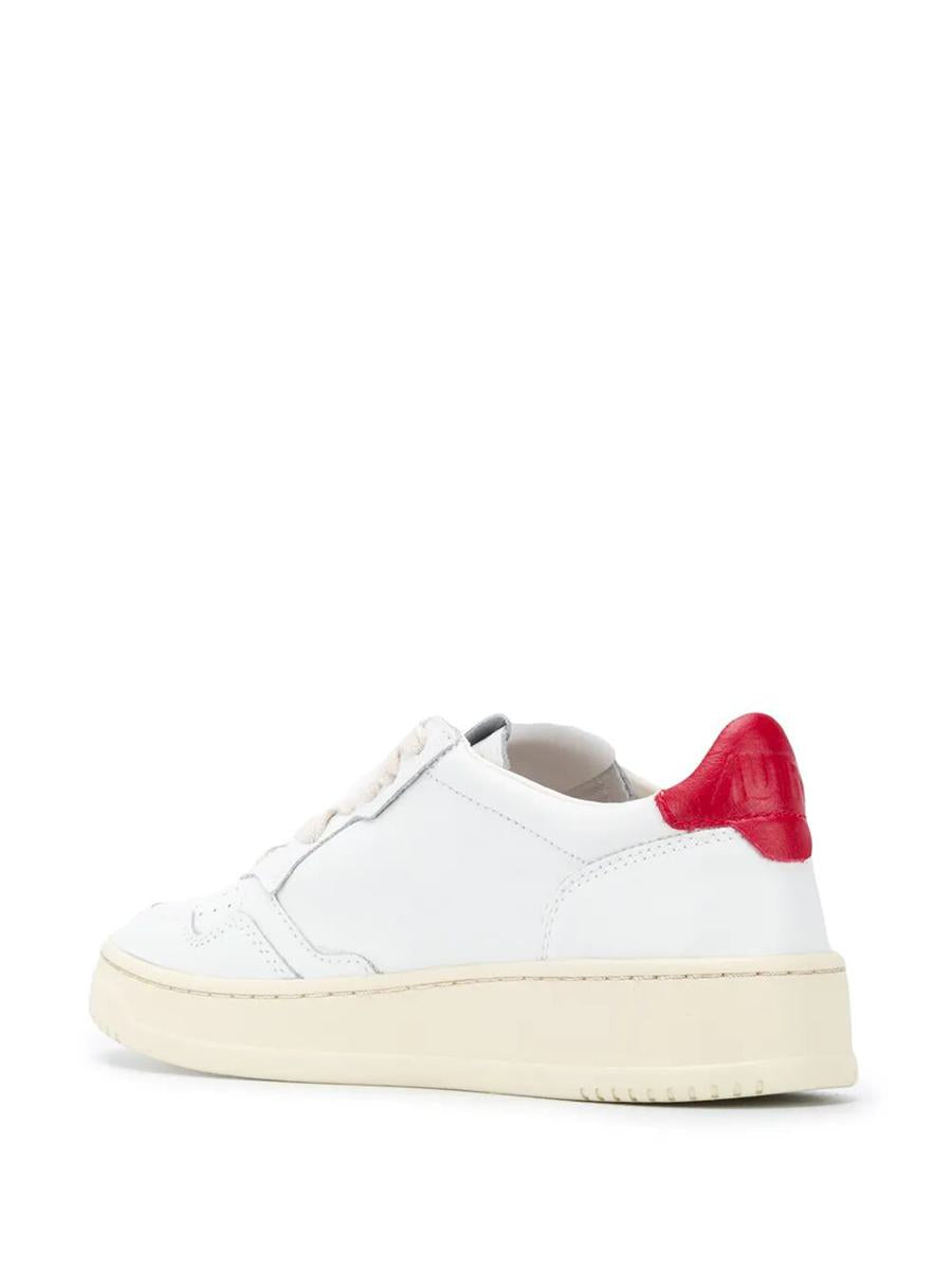 Autry Medalist Low Sneakers In White And Red Leather Shoes