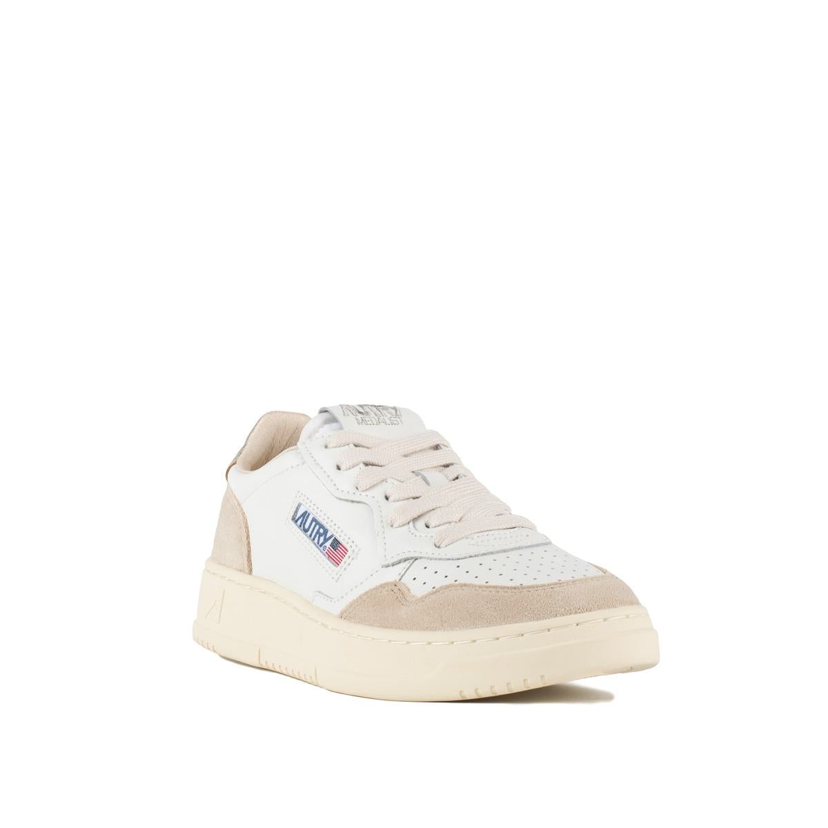 Autry White And Gold Leather And Suede Medalist Low Sneakers