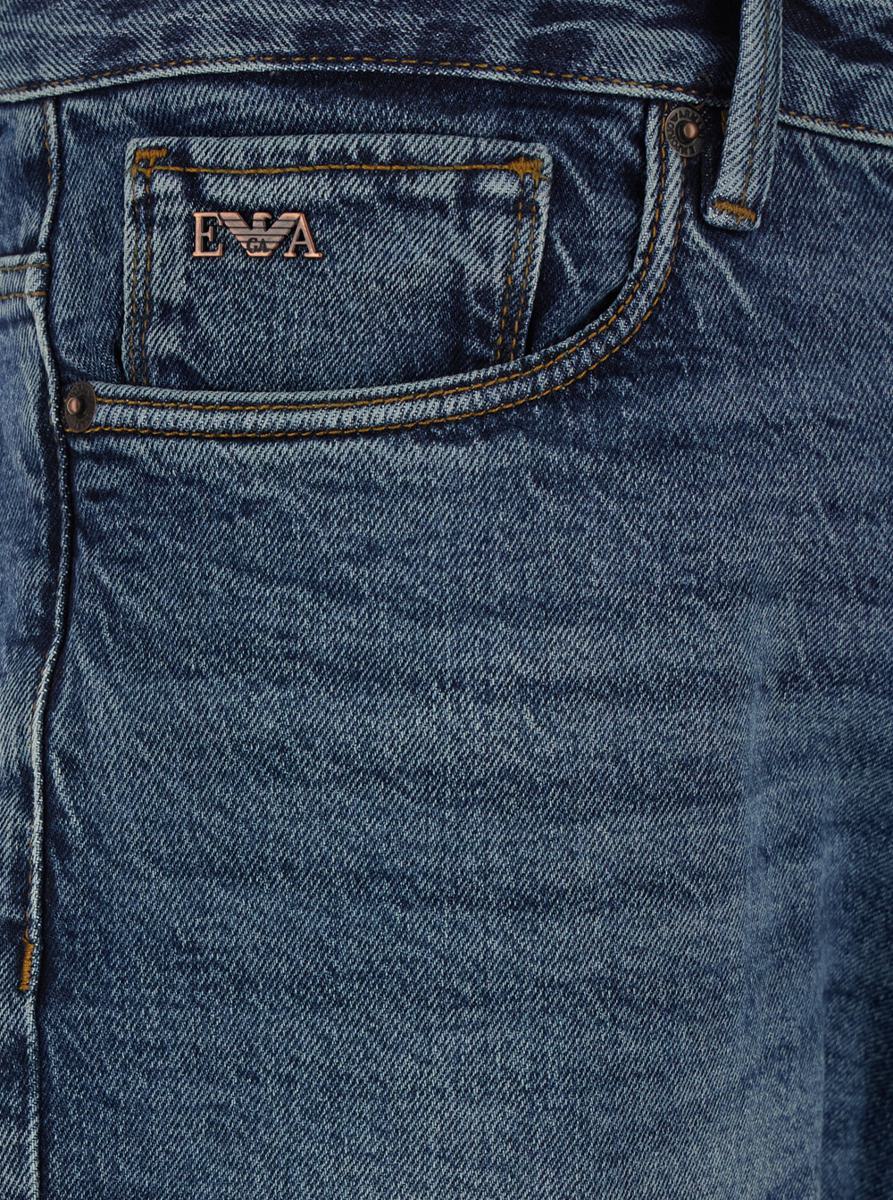 Blue Jeans With Belt Loops And Logo Patch On The Rear In Denim Man