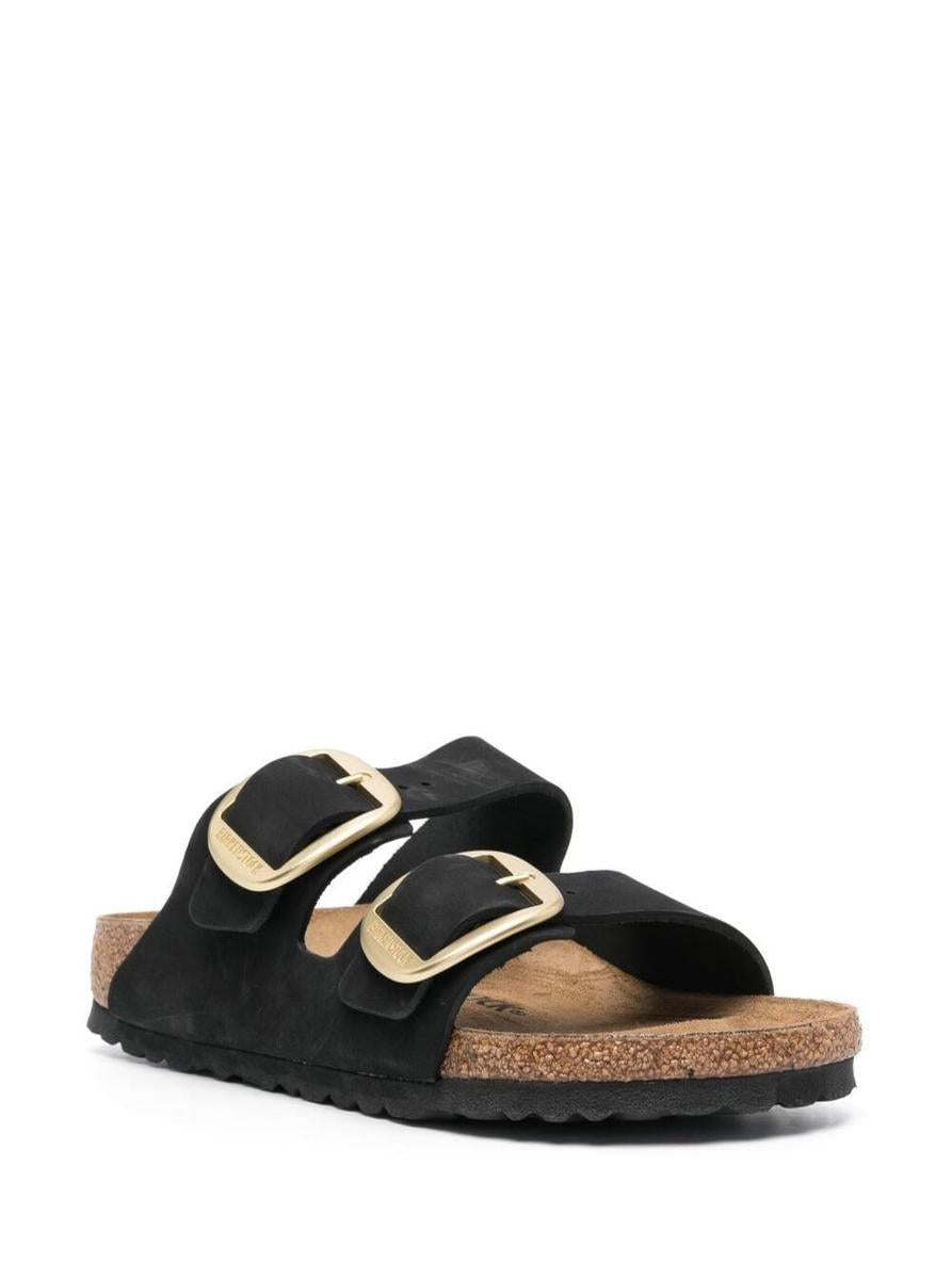 Black 'Arizona' Strap-Sandals With Golden-Tone Buckle In Leather