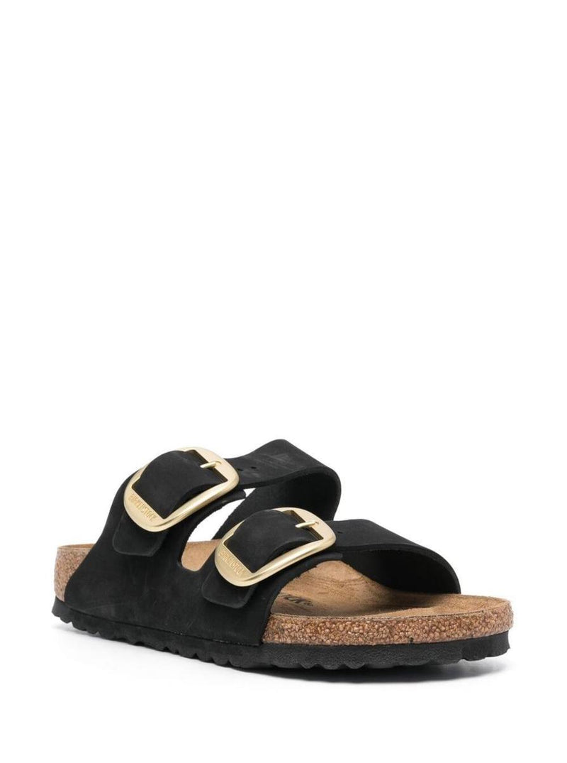 Black 'Arizona' Strap-Sandals With Golden-Tone Buckle In Leather