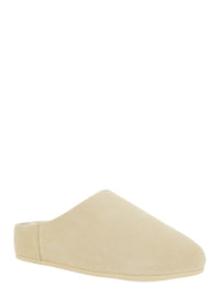 'Elea' Beige Mules With Logo Lettering On The Side And Shearling Lining In Suede Woman