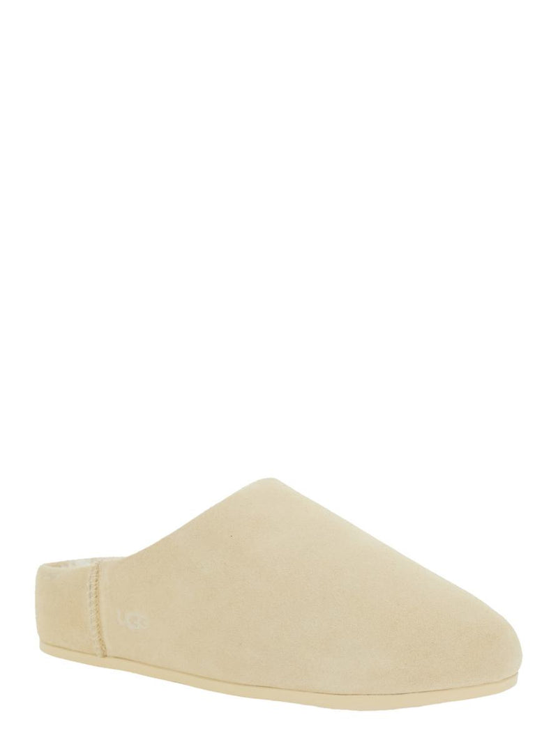 'Elea' Beige Mules With Logo Lettering On The Side And Shearling Lining In Suede Woman