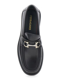 'Duglas' Black Loafers With Gancini Plaque On The Front And Embossed Logo On The Rear In Leather Man