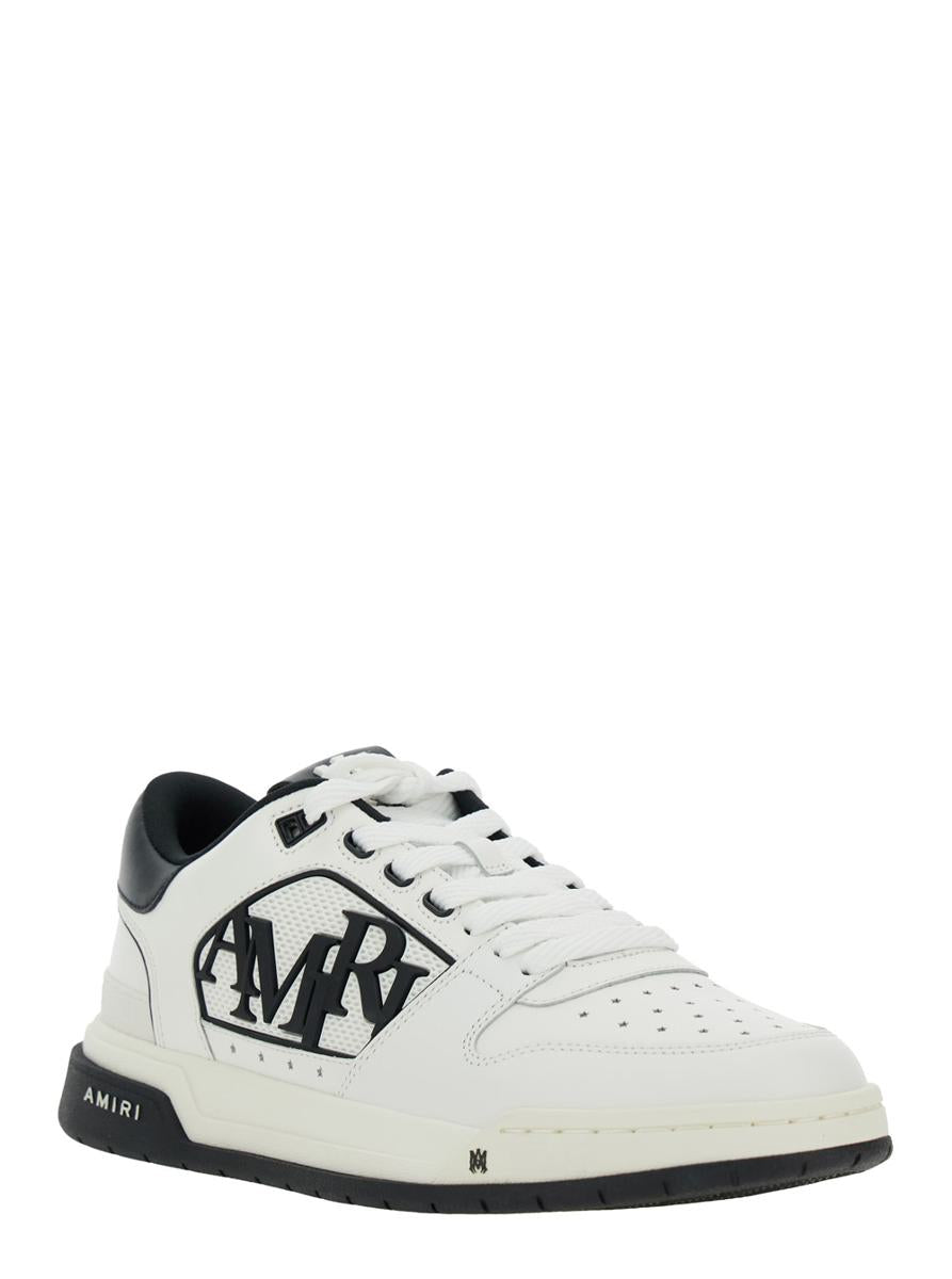 White Low Top Sneakers With Logo Patch On The Side And Contrasting Heel With Logo Lettering In Leather Man