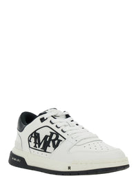 White Low Top Sneakers With Logo Patch On The Side And Contrasting Heel With Logo Lettering In Leather Man