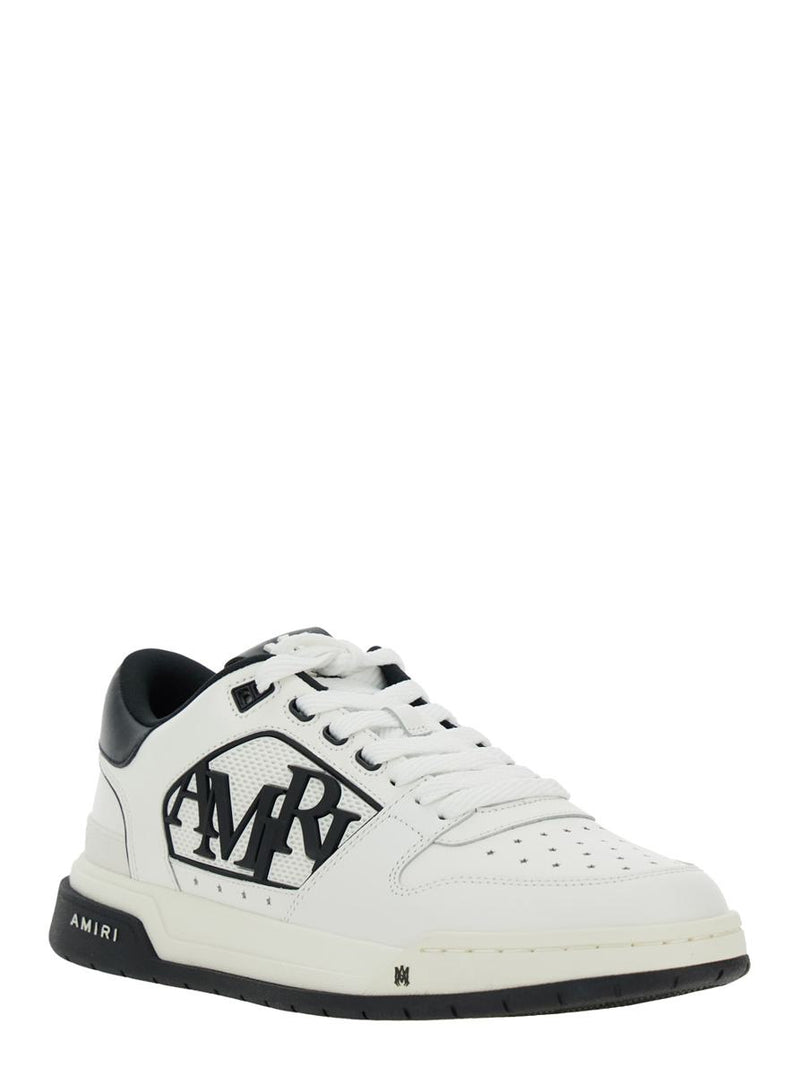 White Low Top Sneakers With Logo Patch On The Side And Contrasting Heel With Logo Lettering In Leather Man