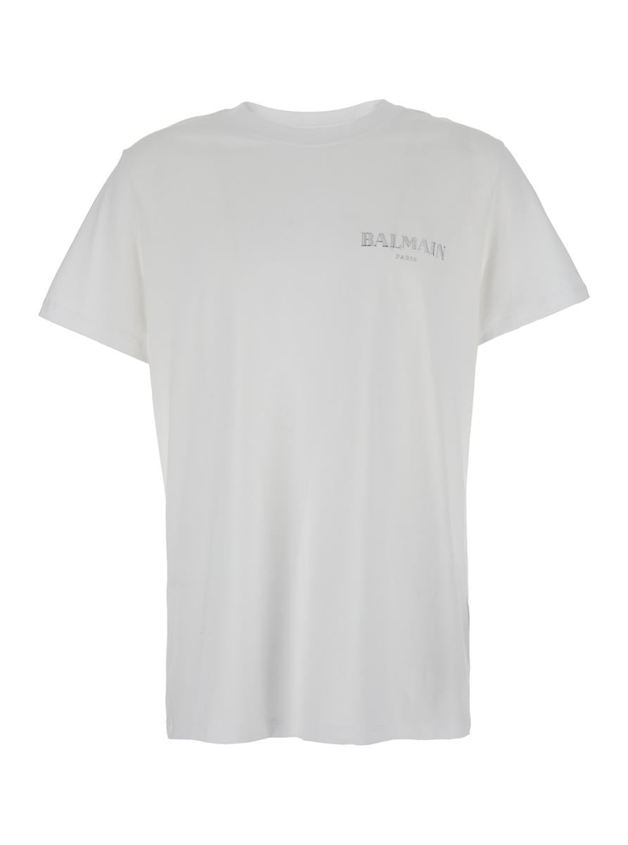 White Crewneck T-Shirt With Logo Lettering On The Front In Cotton Man