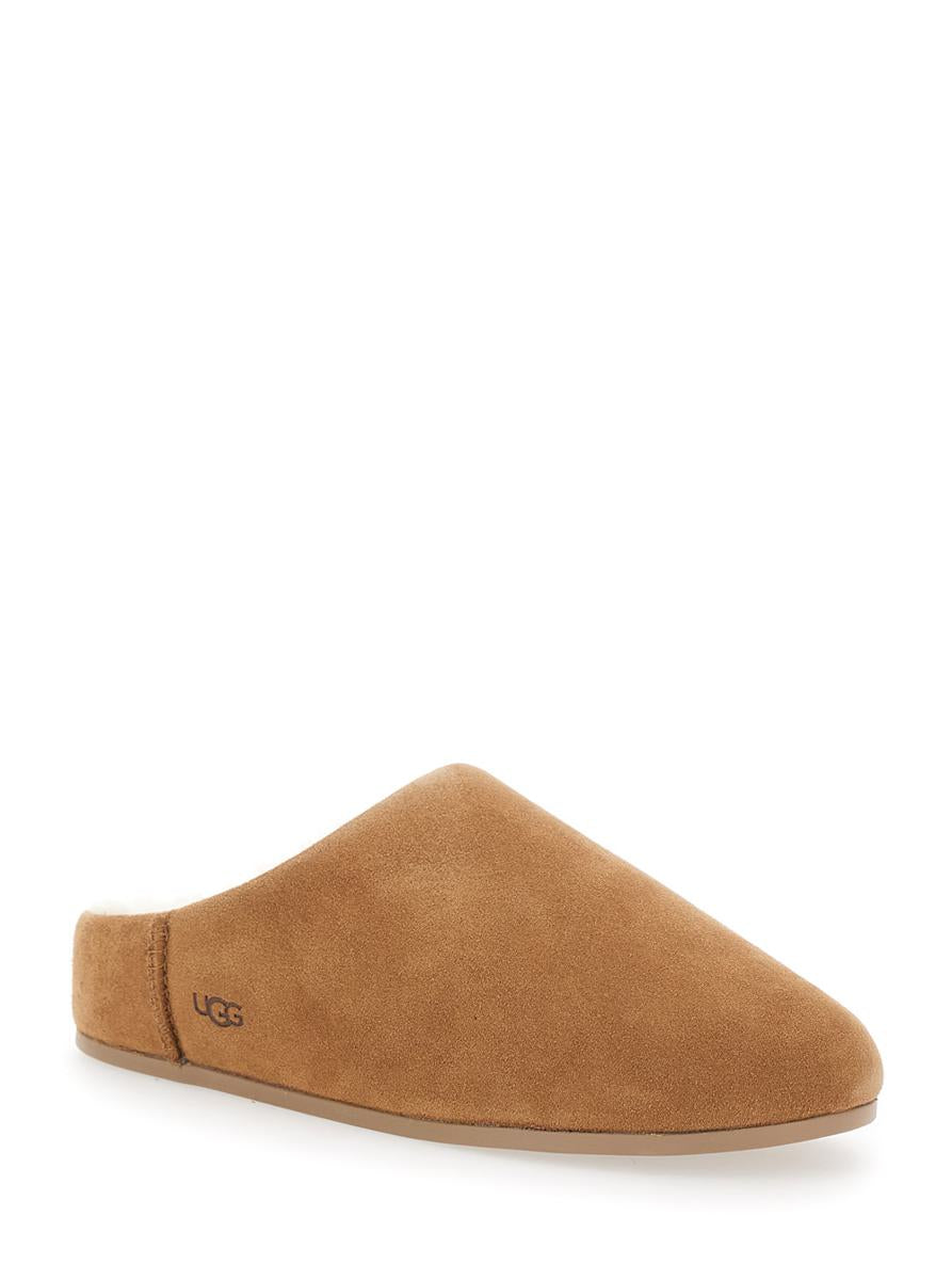 'Elea' Beige Mules With Logo Lettering On The Side And Shearling Lining In Suede Woman
