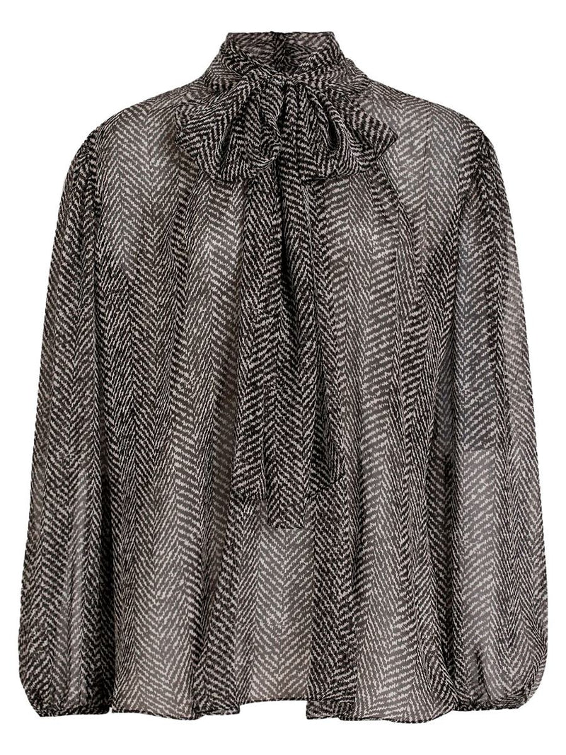 Dolce & Gabbana Chevron-Print Silk Chiffon Shirt Clothing