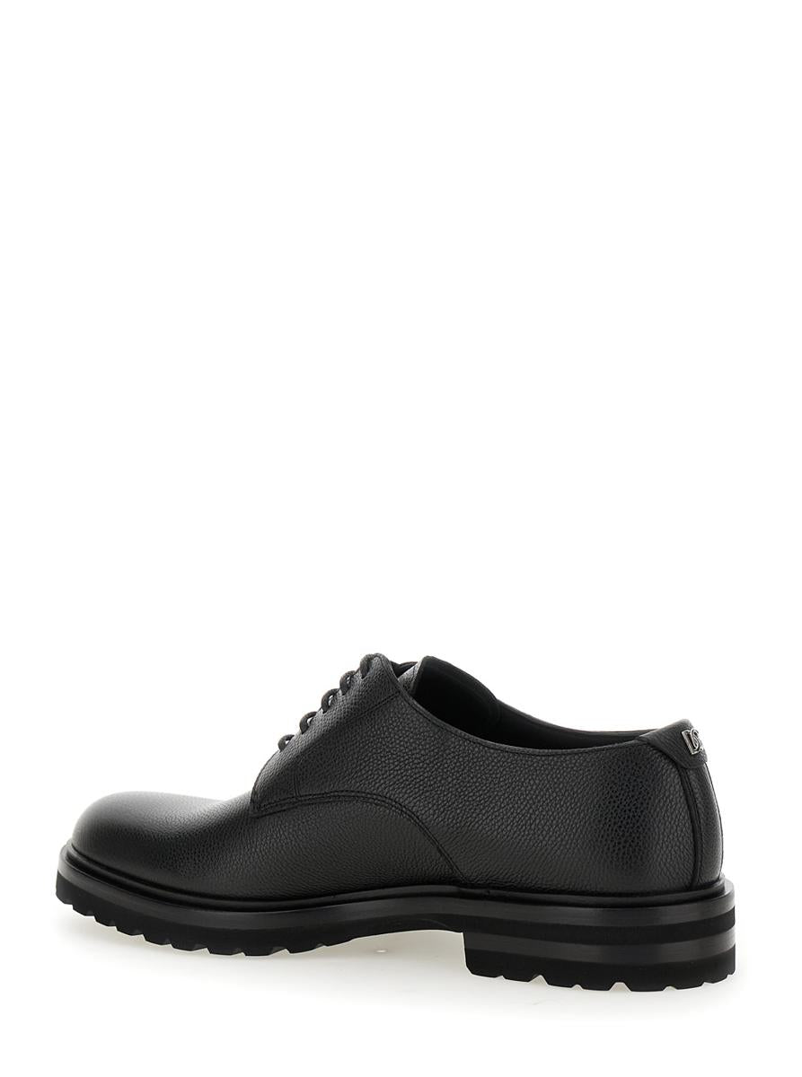 'Altavilla' Black Derby Lace-Up Shoes With Metal Dg Logo On Heel In Brushed Leather Man