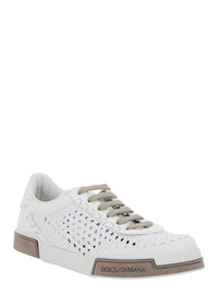 'Portofino'White Sneakers With Mesh Inserts And Embossed Logo On The Side In Leather Man