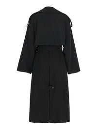 Black Double-Breasted Trench Coat With Matching Belt In Cady Woman