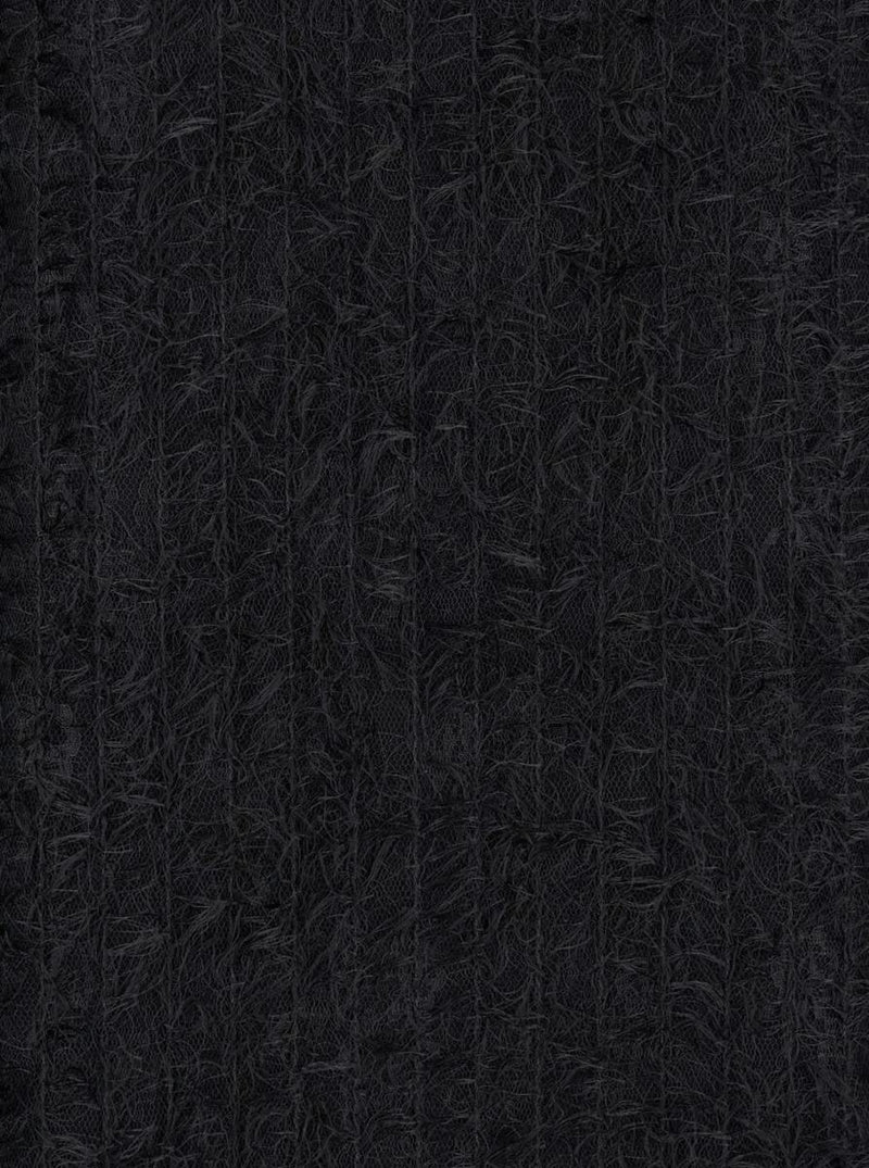 Black Turtleneck Dress With Fringes All-Over In Fabric Woman