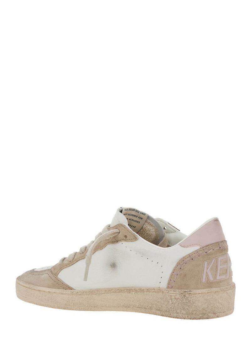 'Ballstar' White Low Top Sneakers With Glittered Star Patch On The Side And Glittered Heel With Logo Lettering In Leather Woman