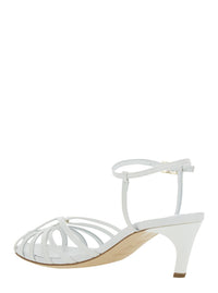 White Heeled Sandals With Cage Design In Leather Woman